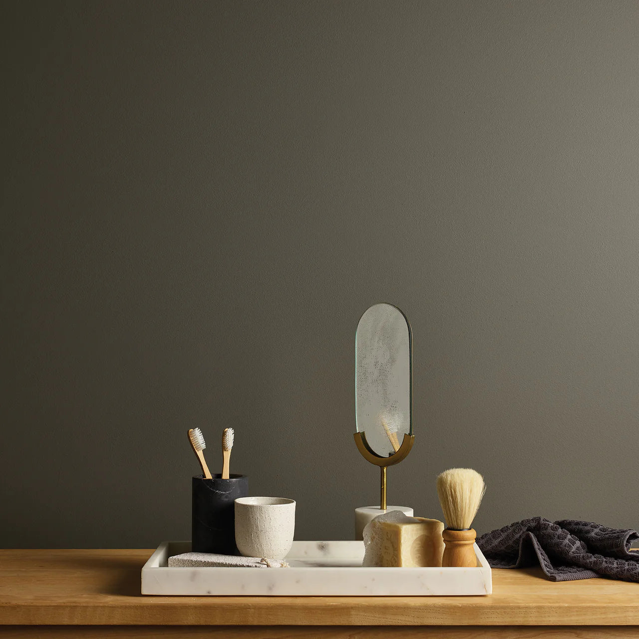Mineral: This deep, dark shade of grey is underpinned with warm tones. Creates impact with its deep richness. *Sample jars of Mineral are only available in Eggshell Acrylic