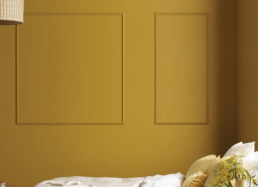 Sundance in Eggshell Acrylic A true rich turmeric that creates a dramatic tonal statement. OCHRES, YELLOWS AND ORANGES