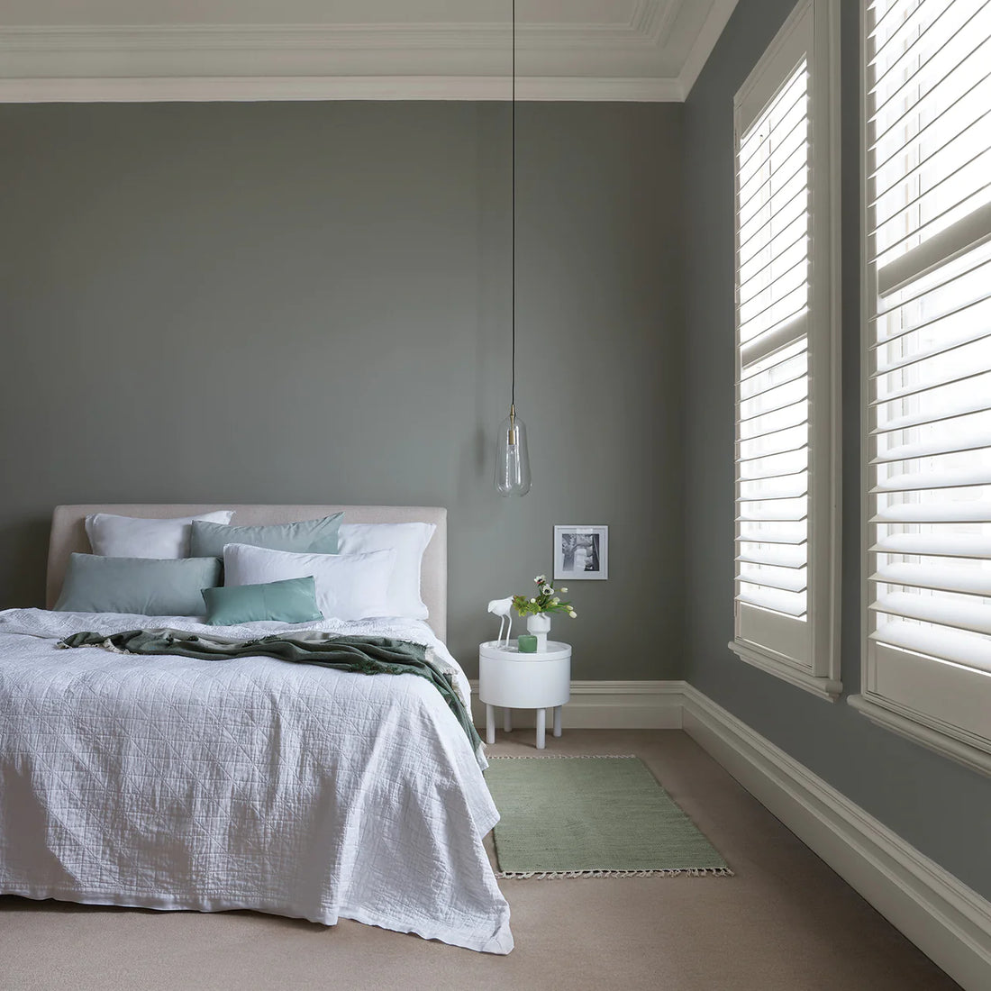 WALLS PAINTED IN FRENCH GREEN With raw umber and ochre undertones, &