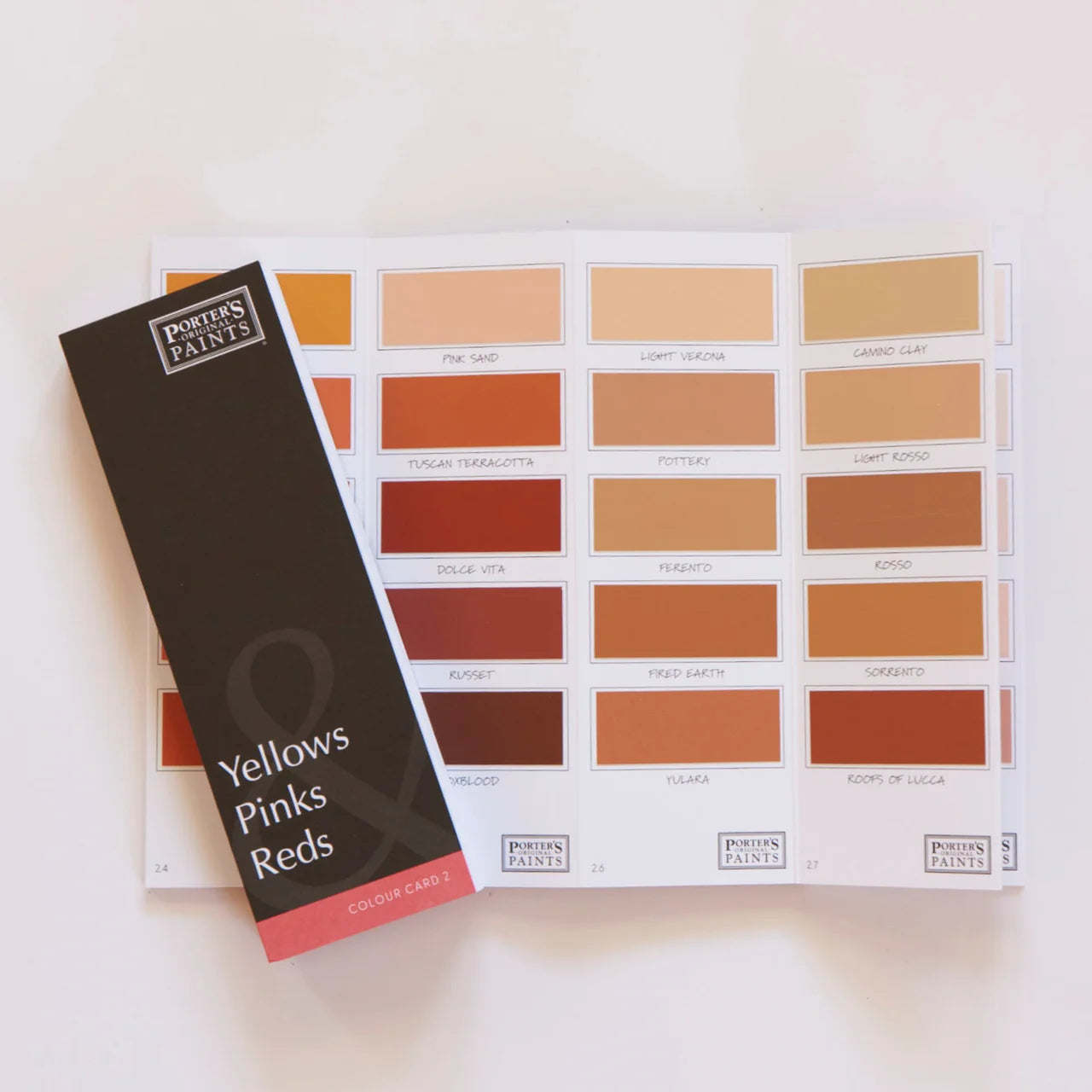 Sydney Harbour Paint Company Color chart with yellow, pink, and red swatches next to a Porter&