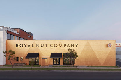 the Royal Nut Company in Brunswick is painted in a dramatic zig zag of &quot;Temple Gold&quot; and &quot;Imperial&quot;